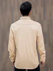 Cord Vertical Textured Beige Full Sleeve Shirt