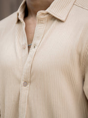 Cord Vertical Textured Beige Full Sleeve Shirt