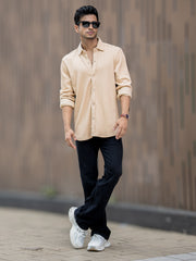 Cord Vertical Textured Beige Full Sleeve Shirt