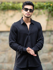 Cord Vertical Textured Black Full Sleeve Shirt