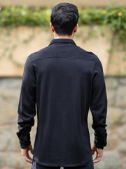 Cord Vertical Textured Black Full Sleeve Shirt