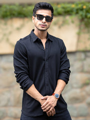 Cord Vertical Textured Black Full Sleeve Shirt