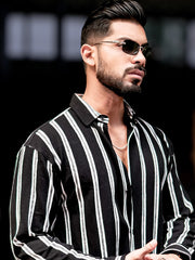 Terry Vertical Stripes Black Full Sleeve Shirt