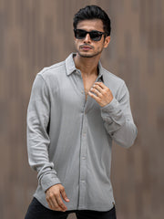 Cord Vertical Textured Light Grey Full Sleeve Shirt