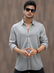 Cord Vertical Textured Light Grey Full Sleeve Shirt
