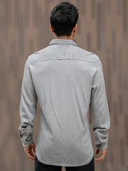 Cord Vertical Textured Light Grey Full Sleeve Shirt