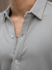 Cord Vertical Textured Light Grey Full Sleeve Shirt