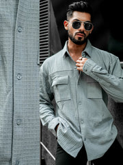Box Grid Light Grey Full Sleeve Shirt