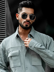 Box Grid Light Grey Full Sleeve Shirt