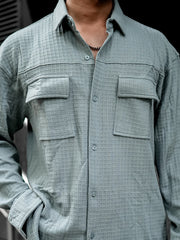 Box Grid Light Grey Full Sleeve Shirt