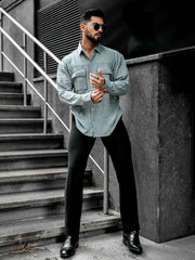 Box Grid Light Grey Full Sleeve Shirt