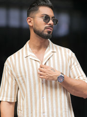 Waffle Flatknit Cotton Beige Half Sleeve Shirt