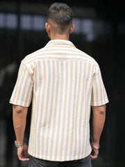 Waffle Flatknit Cotton Beige Half Sleeve Shirt