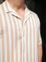 Waffle Flatknit Cotton Beige Half Sleeve Shirt