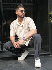 Waffle Flatknit Cotton Beige Half Sleeve Shirt