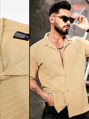 Cubic Beige Half Sleeve Shirt