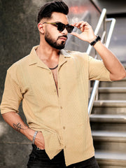 Cubic Beige Half Sleeve Shirt