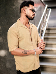 Cubic Beige Half Sleeve Shirt