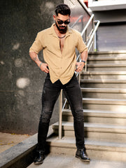 Cubic Beige Half Sleeve Shirt