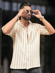 Desert Stripe Beige Half Sleeve Shirt