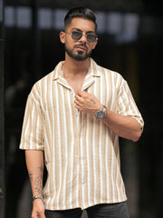 Desert Stripe Beige Half Sleeve Shirt