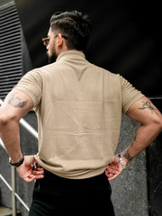 Ribbed FlatKnit Beige Half Sleeve Shirt