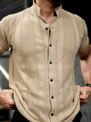 Ribbed FlatKnit Beige Half Sleeve Shirt