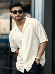 Seersucker Beige Half Sleeve Shirt