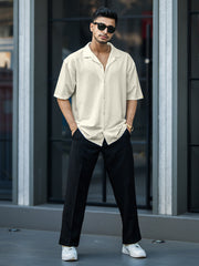 Seersucker Beige Half Sleeve Shirt