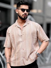 Ternary Line Stripe Beige Half Sleeve Shirt