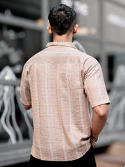 Ternary Line Stripe Beige Half Sleeve Shirt