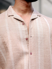 Ternary Line Stripe Beige Half Sleeve Shirt