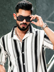 Barcode Stripe Black Half Sleeve Shirt