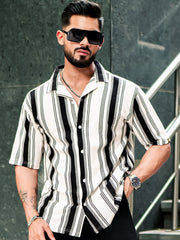 Barcode Stripe Black Half Sleeve Shirt