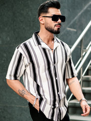 Barcode Stripe Black Half Sleeve Shirt