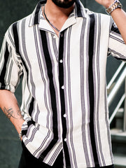 Barcode Stripe Black Half Sleeve Shirt