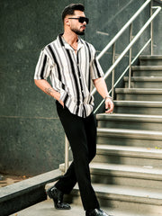 Barcode Stripe Black Half Sleeve Shirt