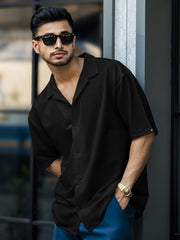 Seersucker Black Half Sleeve Shirt