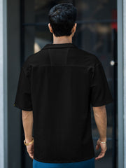 Seersucker Black Half Sleeve Shirt
