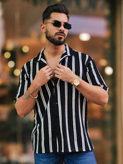 Terry Vertical Stripes Black Half Sleeve Shirt