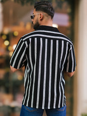 Terry Vertical Stripes Black Half Sleeve Shirt