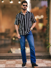 Terry Vertical Stripes Black Half Sleeve Shirt