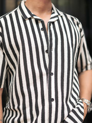 Waffle Flatknit Cotton White Half Sleeve Shirt