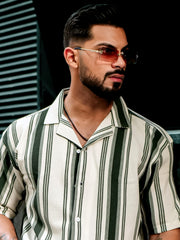 Barcode Stripe Bottle Green Half Sleeve Shirt