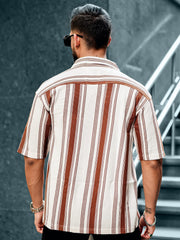 Barcode Stripe Brown Half Sleeve Shirt