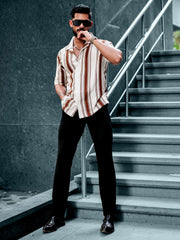Barcode Stripe Brown Half Sleeve Shirt