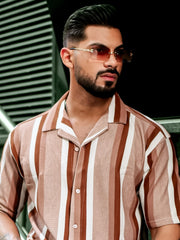 Roman Stripe Brown Half Sleeve Shirt