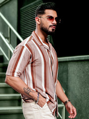 Roman Stripe Brown Half Sleeve Shirt