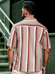 Roman Stripe Brown Half Sleeve Shirt