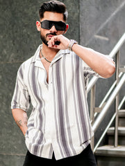 Barcode Stripe Cement Grey Half Sleeve Shirt